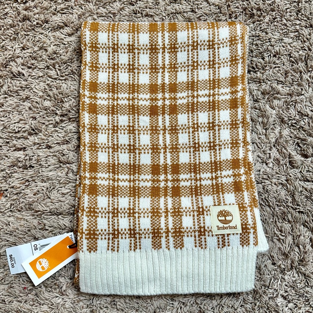 NWT Timberland Winter Scarf Tan & Cream Plaid - Picture 5 of 11